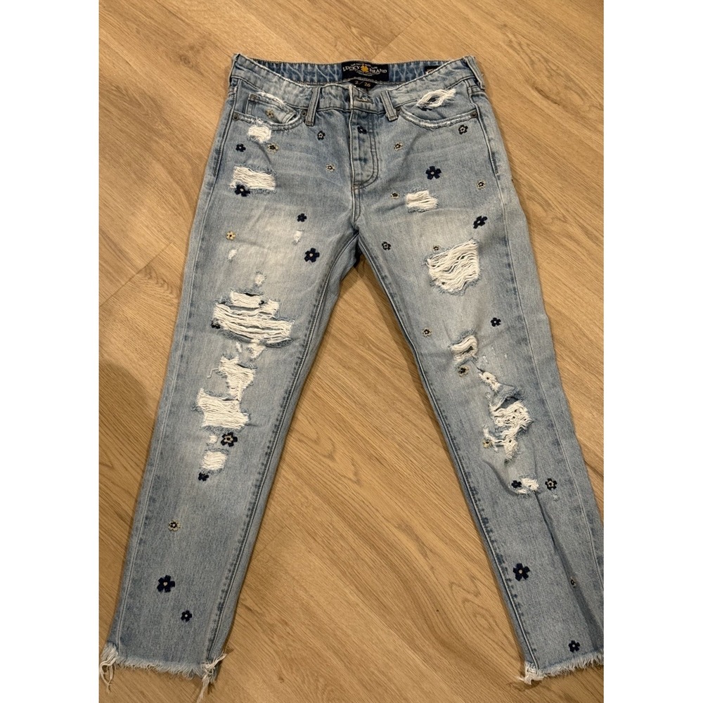 Lucky Brand Womens Jeans 2 26 Regular Blue Sienna Slim Boyfriend Embroidered